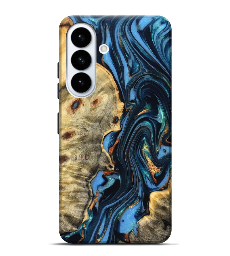 Galaxy S26 Plus Wood Live Edge Phone Case - Clem (Teal & Gold, 822750)