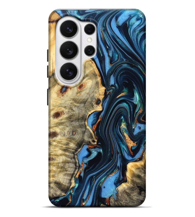 Galaxy S26 Ultra Wood Live Edge Phone Case - Clem (Teal & Gold, 822750)