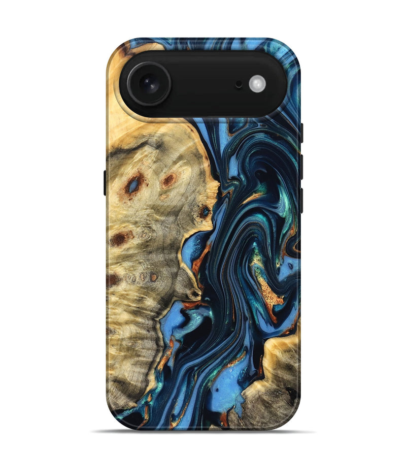 iPhone 17 Air Wood Live Edge Phone Case - Clem (Teal & Gold, 822750)