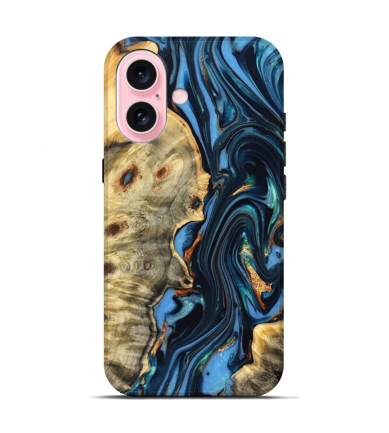 iPhone 17 Wood Live Edge Phone Case - Clem (Teal & Gold, 822750)