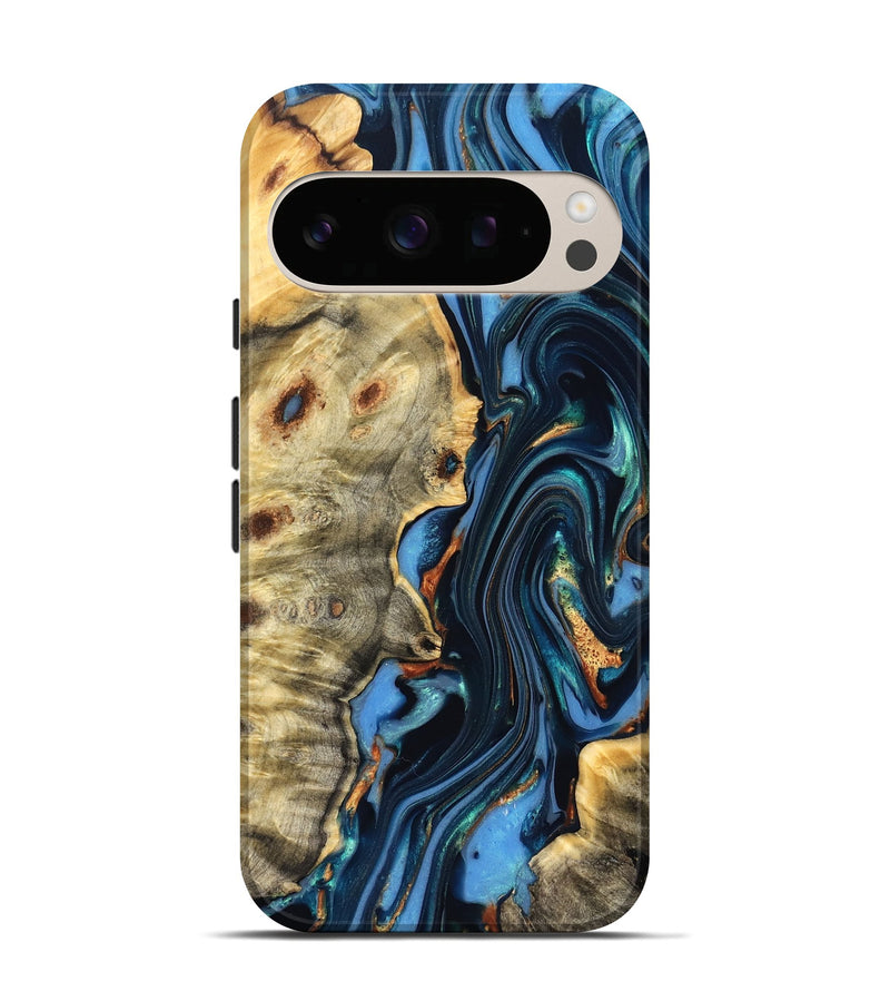 Pixel 10 Wood Live Edge Phone Case - Clem (Teal & Gold, 822750)