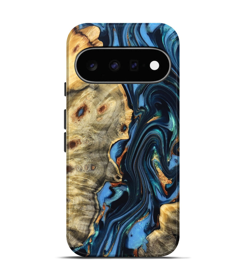 Pixel 11 Wood Live Edge Phone Case - Clem (Teal & Gold, 822750)