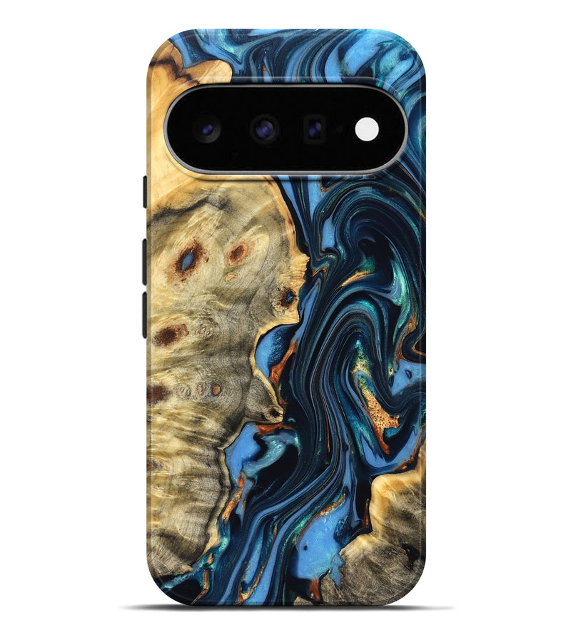 Pixel 11 Pro XL Wood Live Edge Phone Case - Clem (Teal & Gold, 822750)