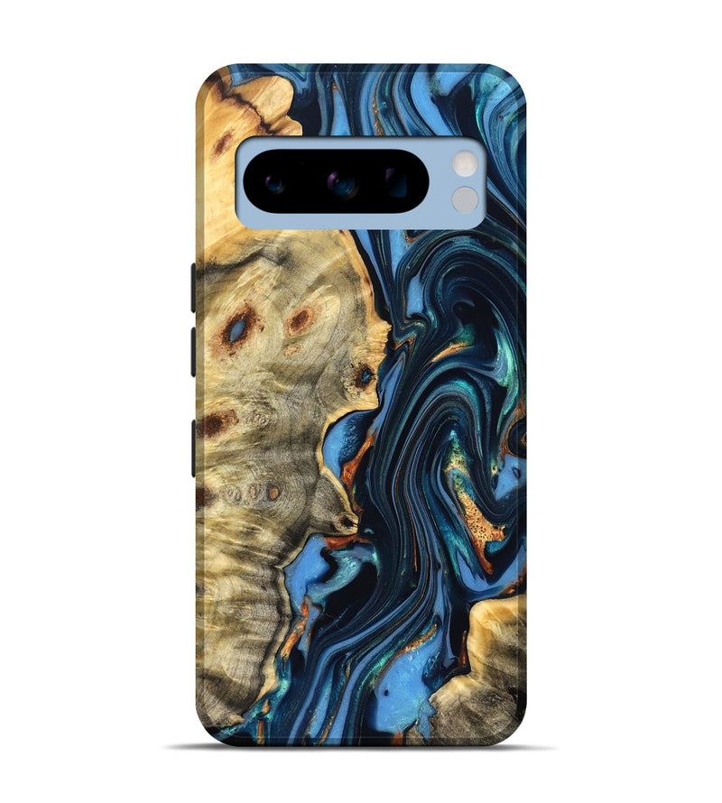 Pixel 8 Pro Wood Live Edge Phone Case - Clem (Teal & Gold, 822750)