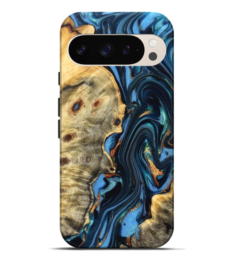 Pixel 9 Pro XL Wood Live Edge Phone Case - Clem (Teal & Gold, 822750)