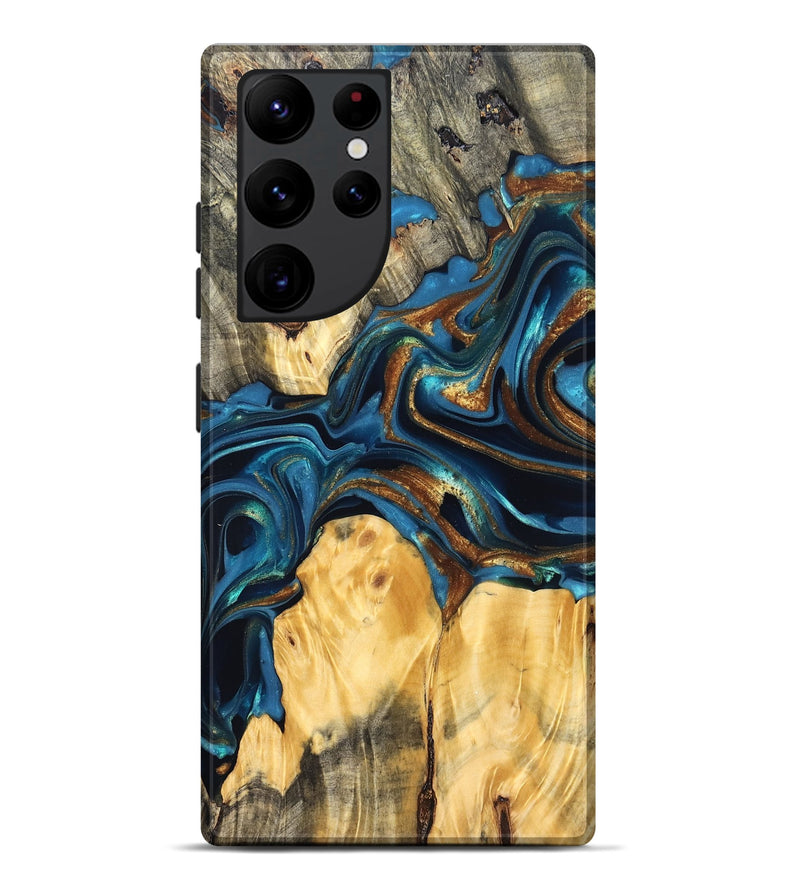 Galaxy S22 Ultra Wood Live Edge Phone Case - Sonji (Teal & Gold, 822751)