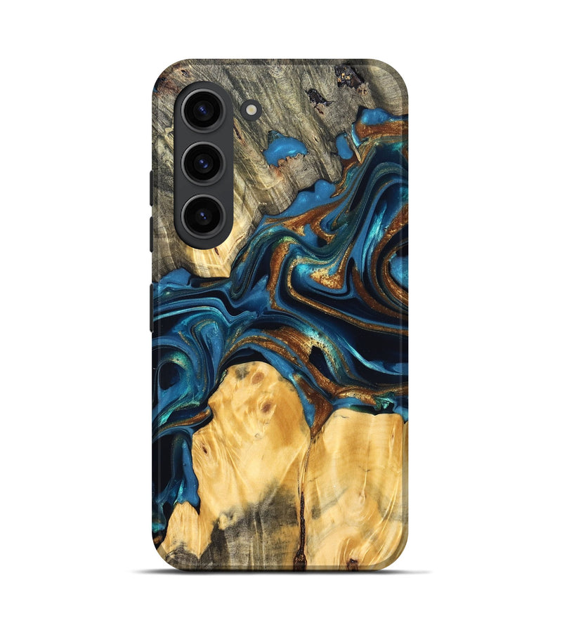 Galaxy S23 Wood Live Edge Phone Case - Sonji (Teal & Gold, 822751)
