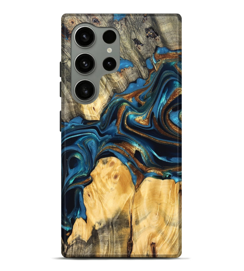 Galaxy S24 Ultra Wood Live Edge Phone Case - Sonji (Teal & Gold, 822751)