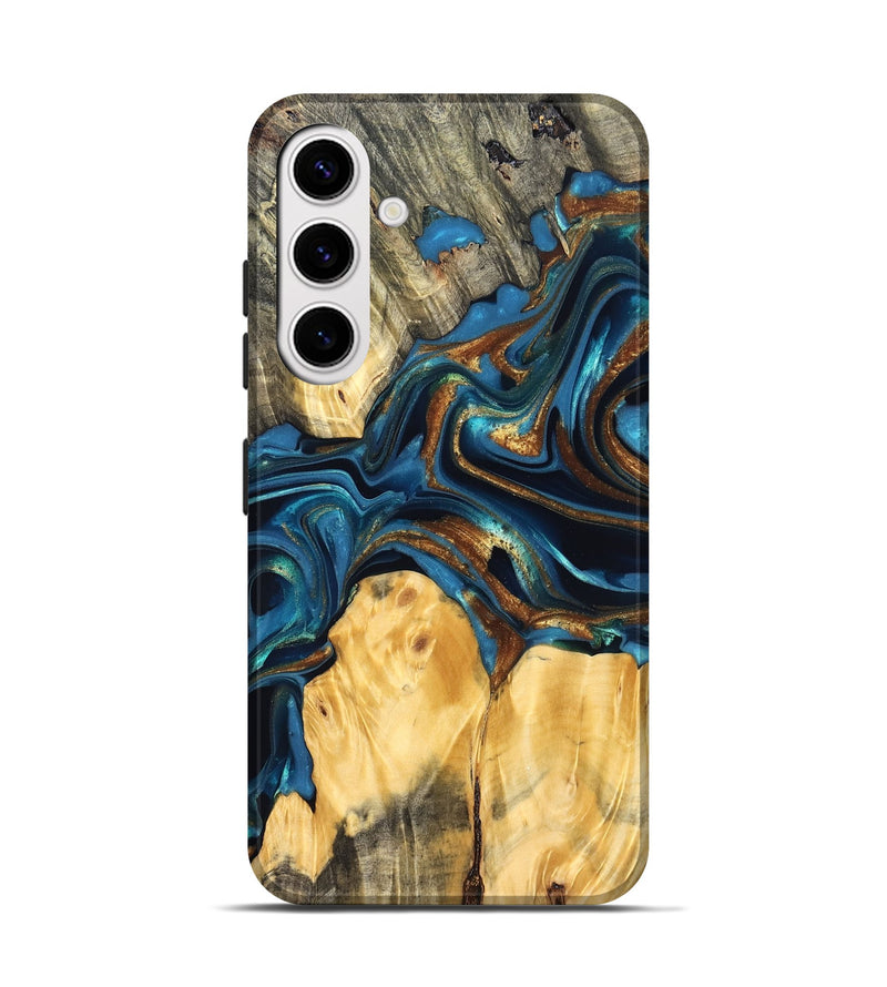 Galaxy S25 Wood Live Edge Phone Case - Sonji (Teal & Gold, 822751)