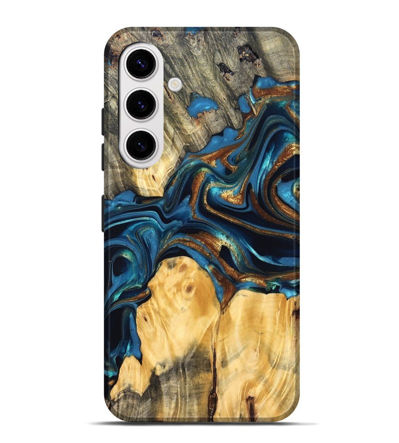 Galaxy S25 Plus Wood Live Edge Phone Case - Sonji (Teal & Gold, 822751)