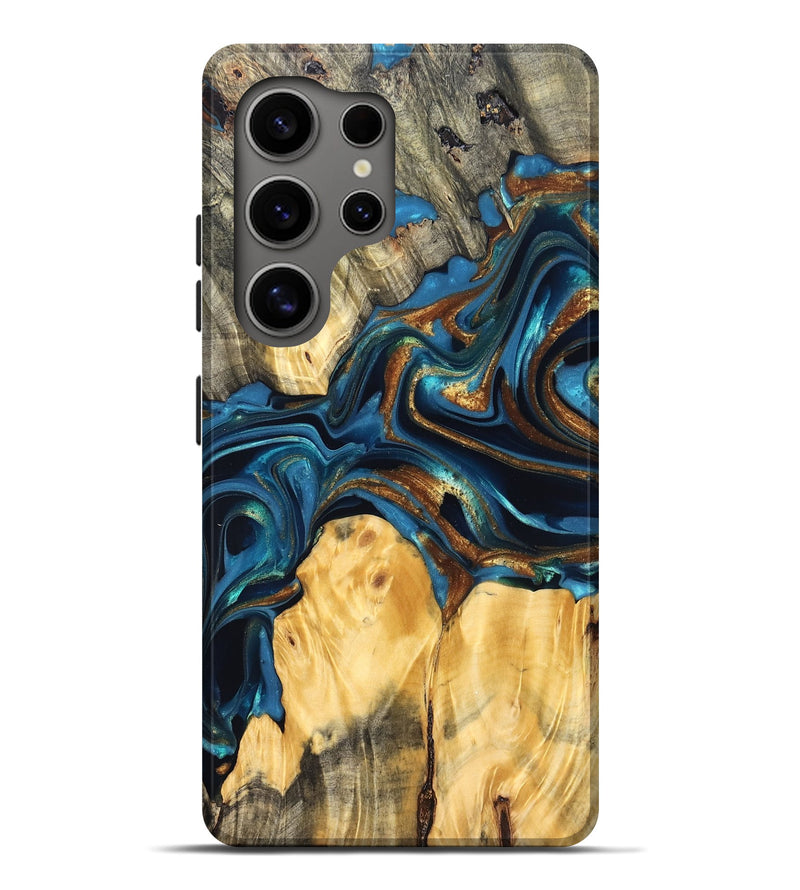 Galaxy S25 Ultra Wood Live Edge Phone Case - Sonji (Teal & Gold, 822751)