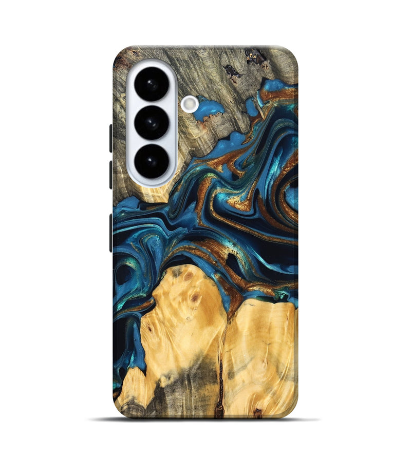 Galaxy S26 Wood Live Edge Phone Case - Sonji (Teal & Gold, 822751)