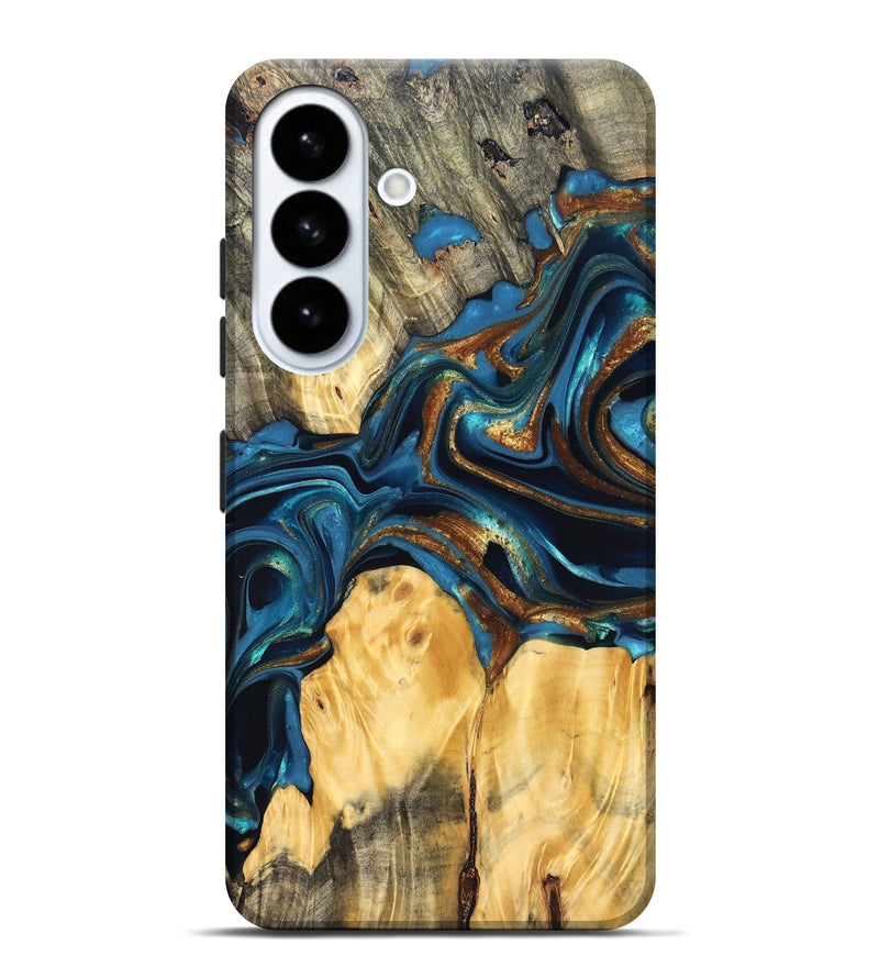 Galaxy S26 Plus Wood Live Edge Phone Case - Sonji (Teal & Gold, 822751)
