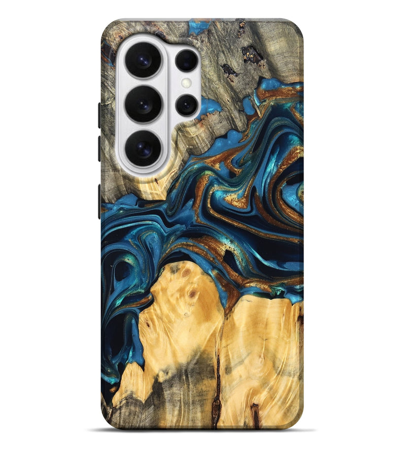 Galaxy S26 Ultra Wood Live Edge Phone Case - Sonji (Teal & Gold, 822751)