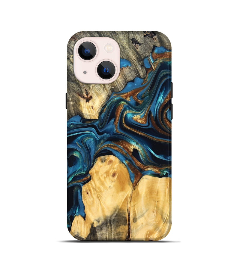 iPhone 13 mini Wood Live Edge Phone Case - Sonji (Teal & Gold, 822751)