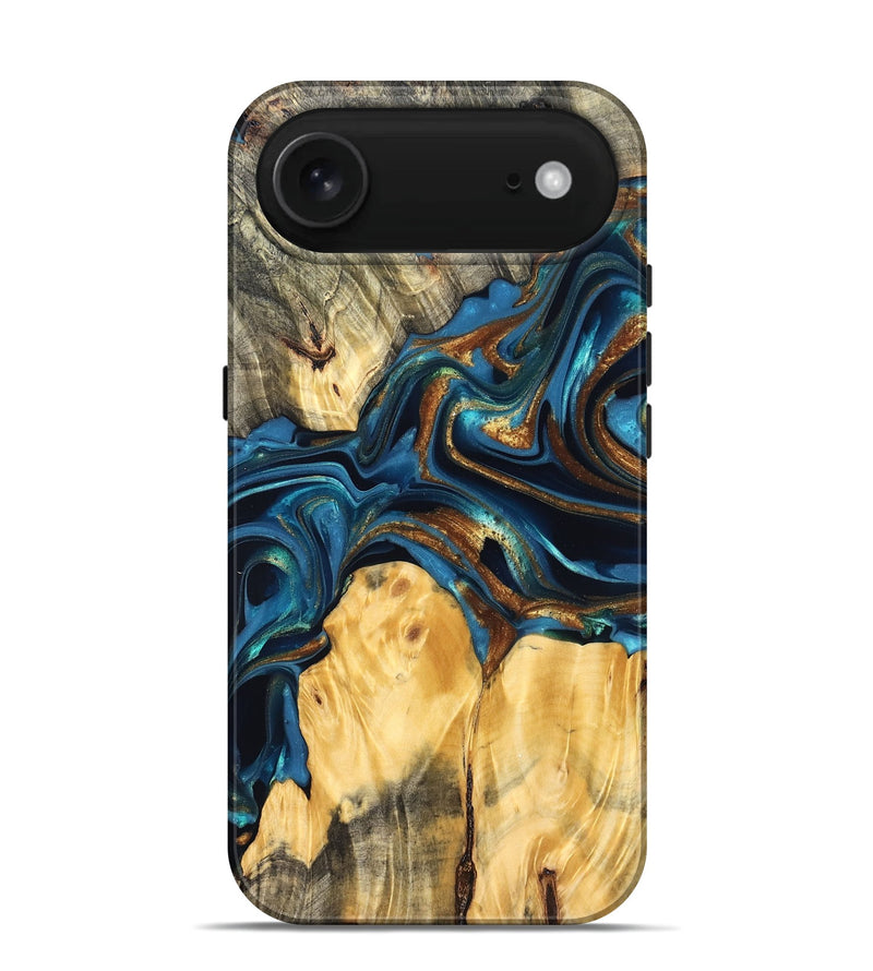 iPhone 17 Air Wood Live Edge Phone Case - Sonji (Teal & Gold, 822751)