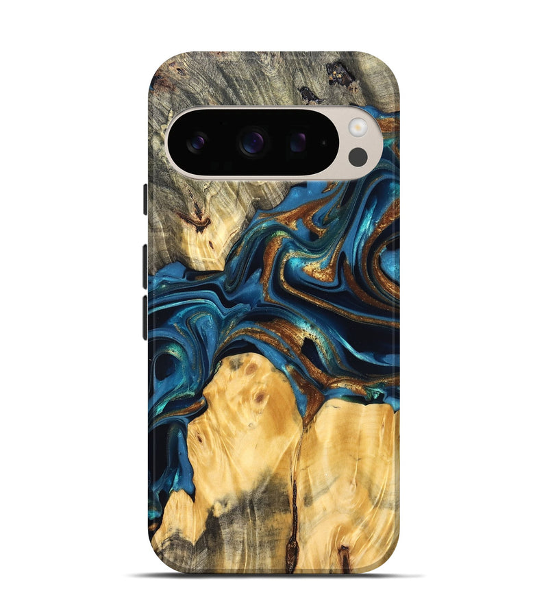 Pixel 10 Pro Wood Live Edge Phone Case - Sonji (Teal & Gold, 822751)