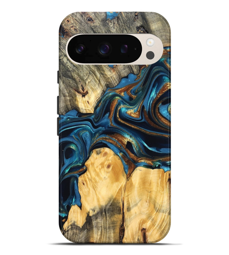 Pixel 10 Pro XL Wood Live Edge Phone Case - Sonji (Teal & Gold, 822751)