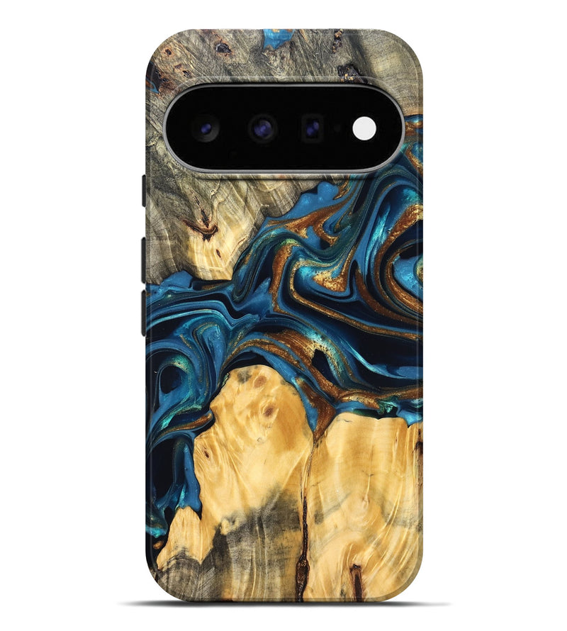 Pixel 11 Pro XL Wood Live Edge Phone Case - Sonji (Teal & Gold, 822751)