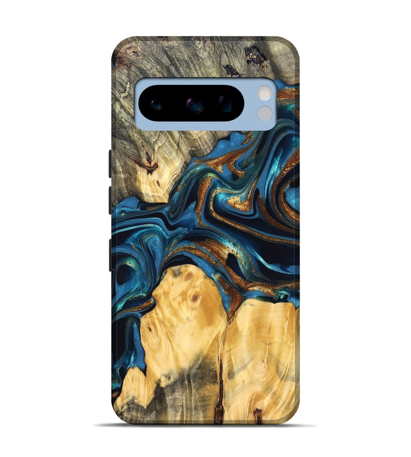 Pixel 8 Pro Wood Live Edge Phone Case - Sonji (Teal & Gold, 822751)