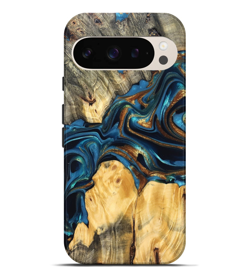 Pixel 9 Pro XL Wood Live Edge Phone Case - Sonji (Teal & Gold, 822751)