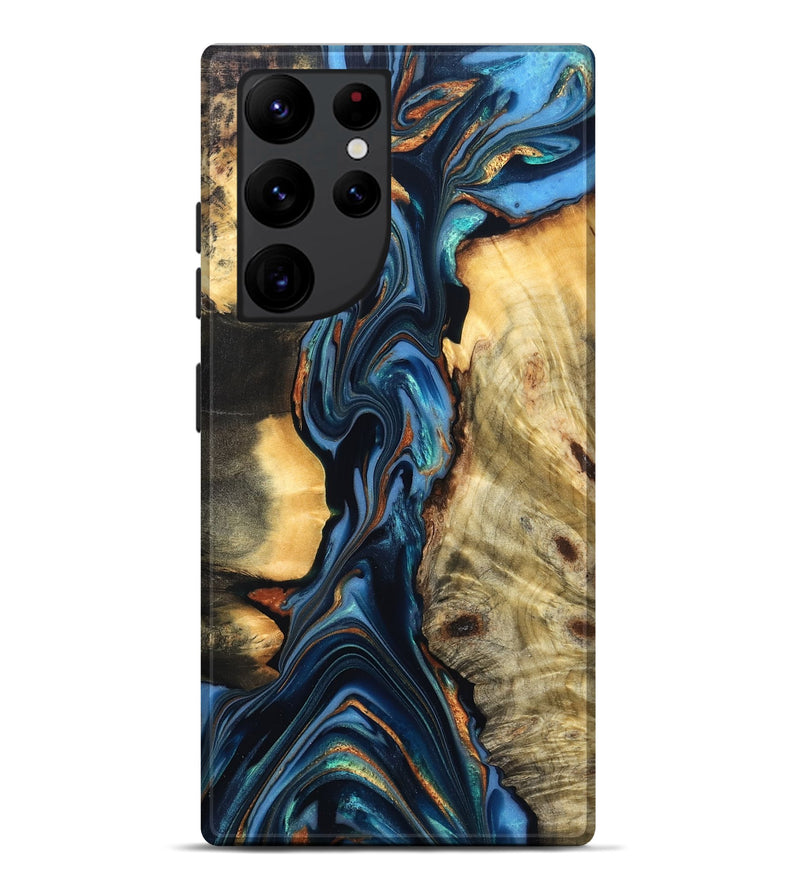 Galaxy S22 Ultra Wood Live Edge Phone Case - Aydin (Teal & Gold, 822755)