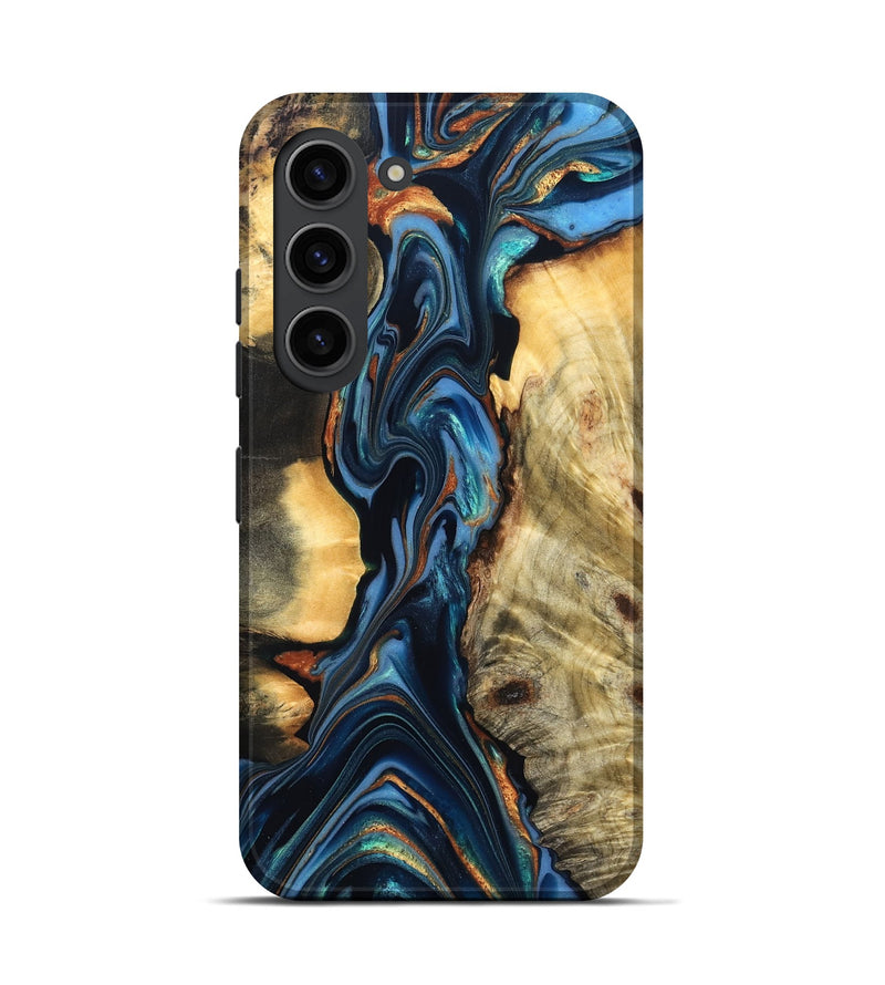 Galaxy S23 Wood Live Edge Phone Case - Aydin (Teal & Gold, 822755)