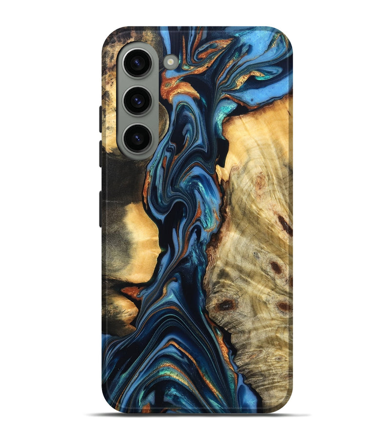 Galaxy S23 Plus Wood Live Edge Phone Case - Aydin (Teal & Gold, 822755)
