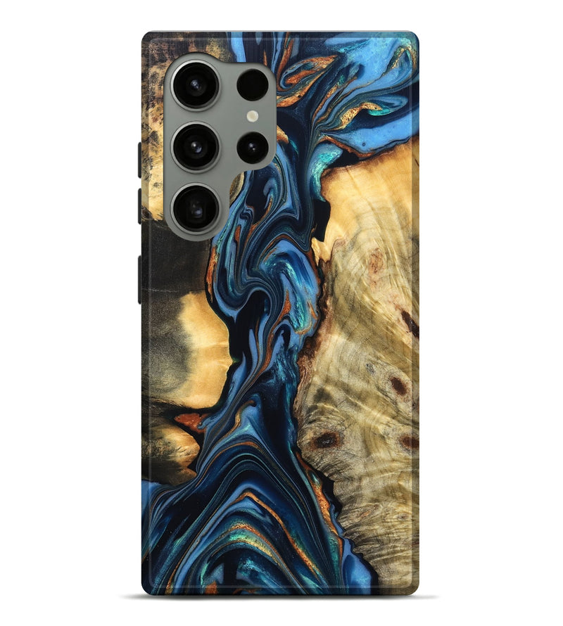 Galaxy S24 Ultra Wood Live Edge Phone Case - Aydin (Teal & Gold, 822755)