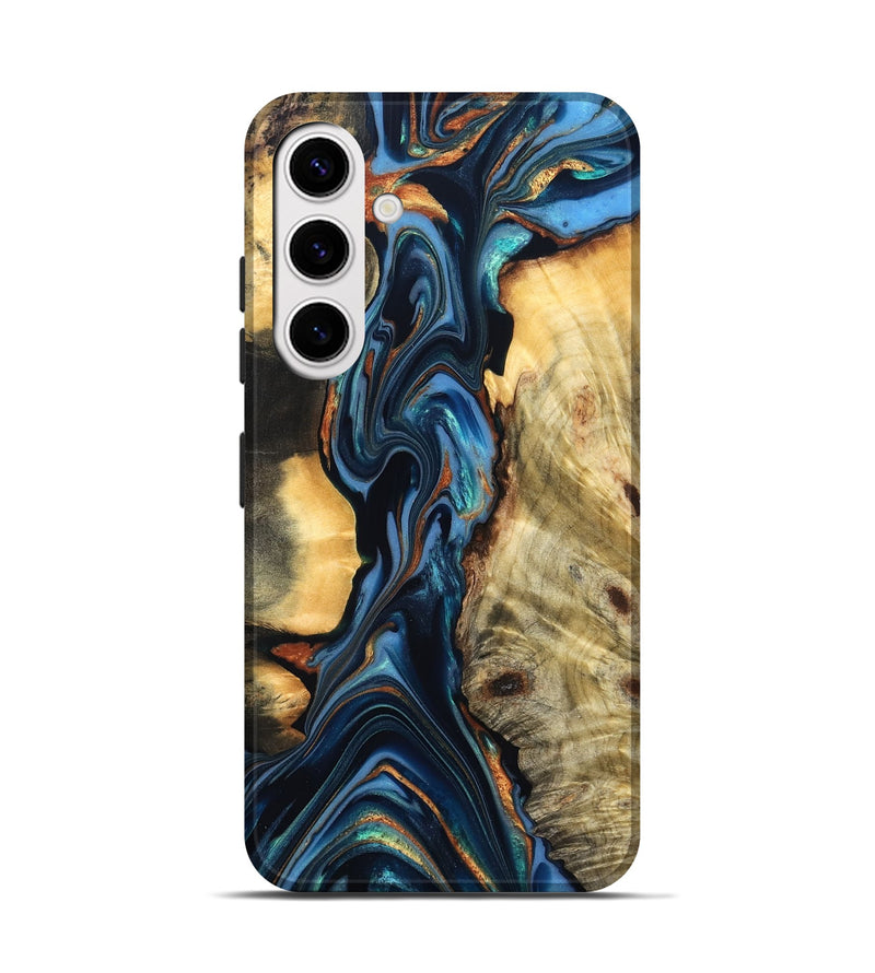 Galaxy S25 Wood Live Edge Phone Case - Aydin (Teal & Gold, 822755)