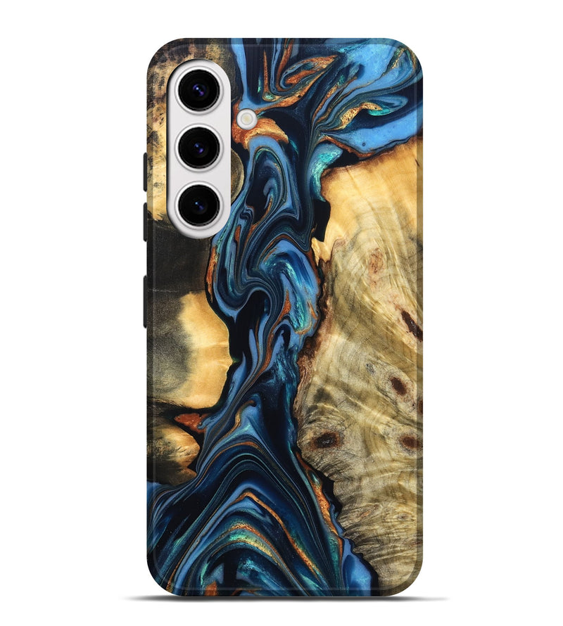 Galaxy S25 Plus Wood Live Edge Phone Case - Aydin (Teal & Gold, 822755)