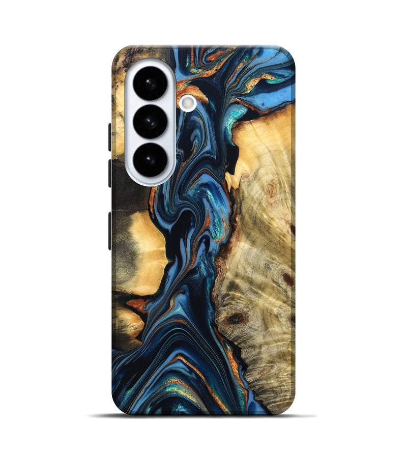 Galaxy S26 Wood Live Edge Phone Case - Aydin (Teal & Gold, 822755)