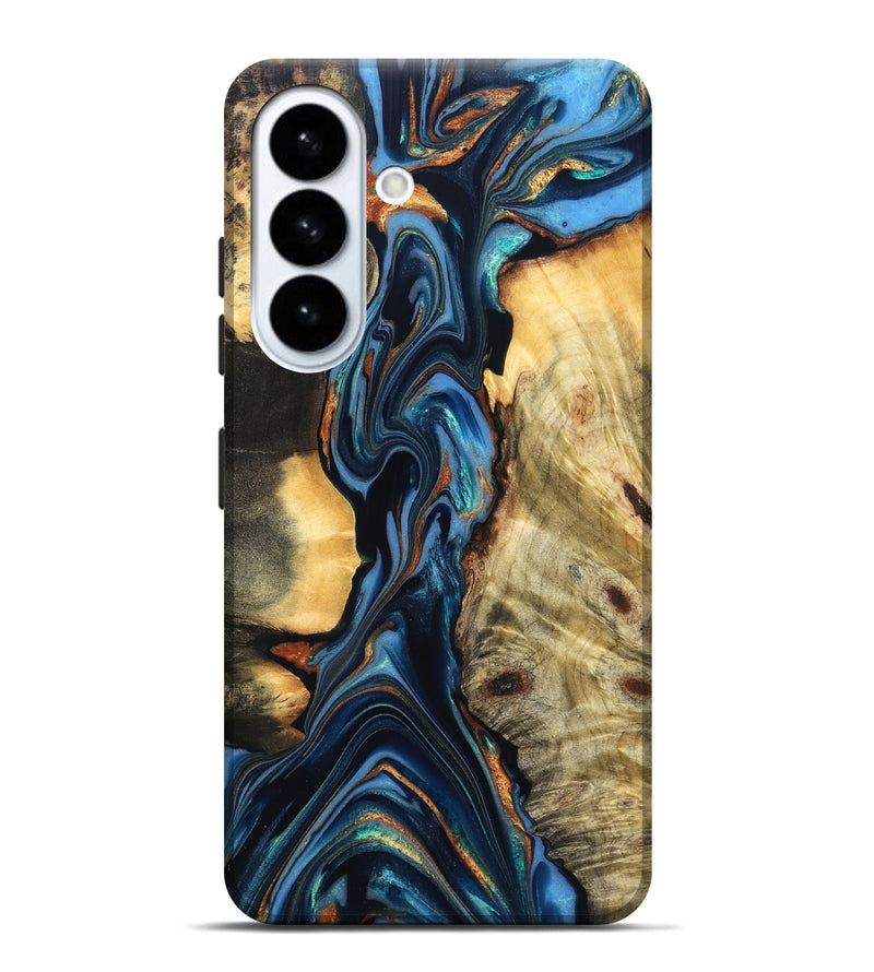 Galaxy S26 Plus Wood Live Edge Phone Case - Aydin (Teal & Gold, 822755)
