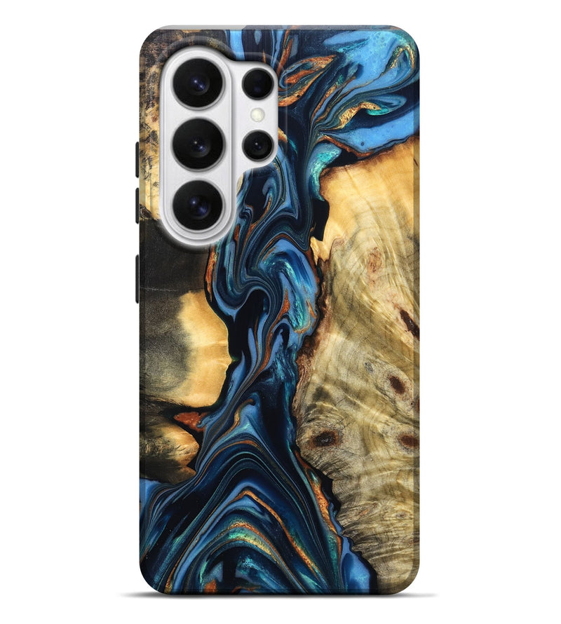 Galaxy S26 Ultra Wood Live Edge Phone Case - Aydin (Teal & Gold, 822755)
