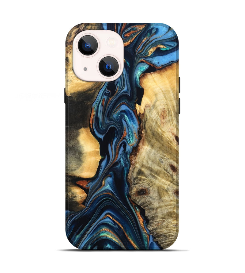 iPhone 13 Wood Live Edge Phone Case - Aydin (Teal & Gold, 822755)