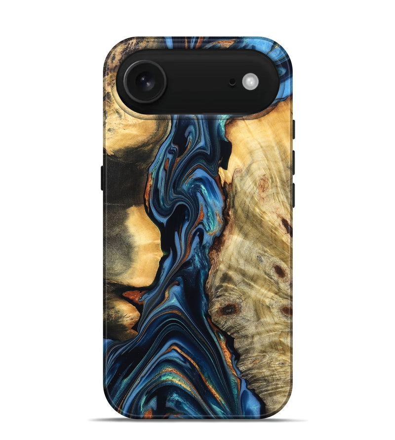 iPhone 17 Air Wood Live Edge Phone Case - Aydin (Teal & Gold, 822755)