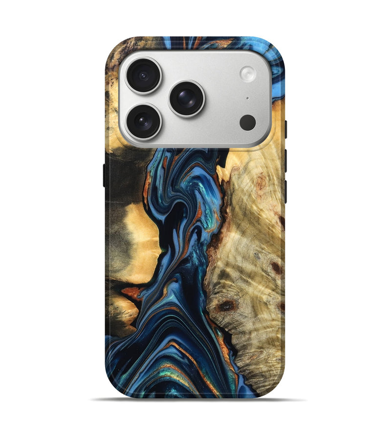 iPhone 17 Pro Wood Live Edge Phone Case - Aydin (Teal & Gold, 822755)