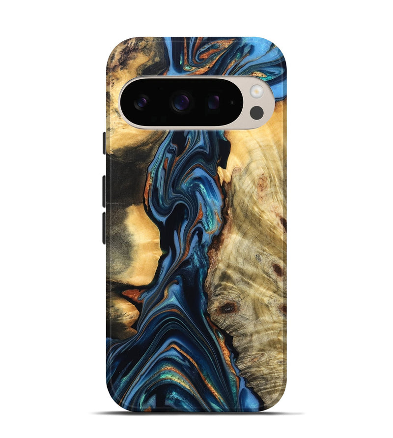 Pixel 10 Pro Wood Live Edge Phone Case - Aydin (Teal & Gold, 822755)