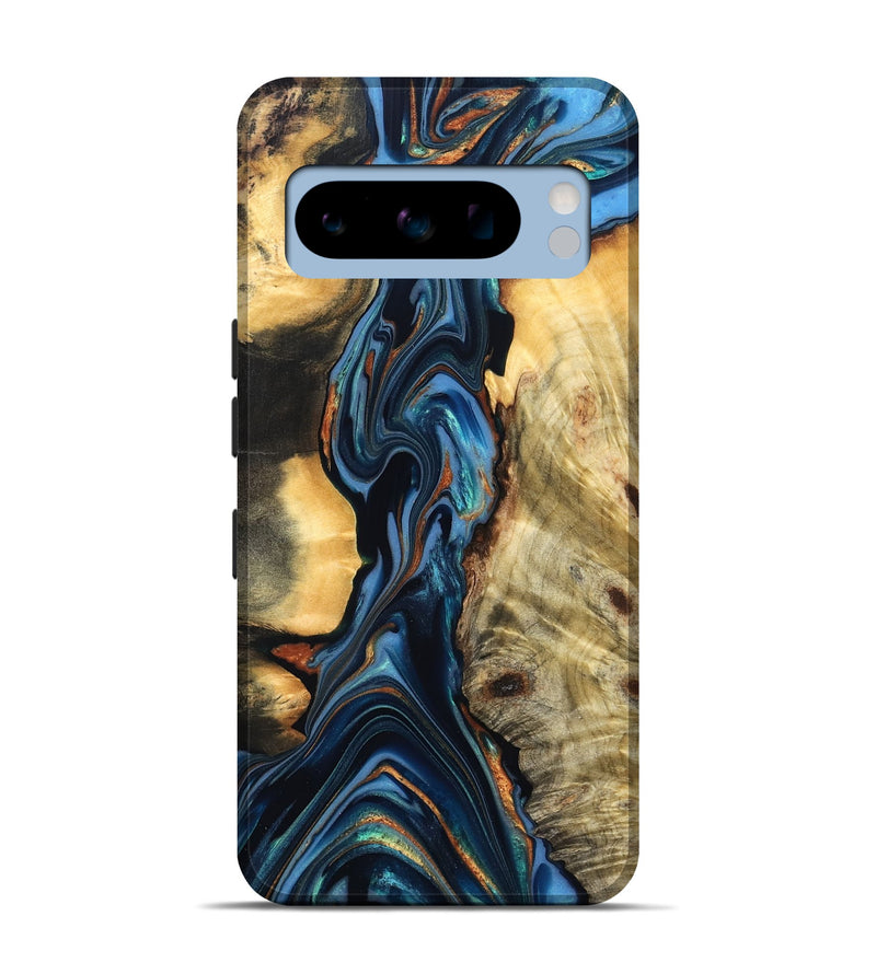 Pixel 8 Pro Wood Live Edge Phone Case - Aydin (Teal & Gold, 822755)