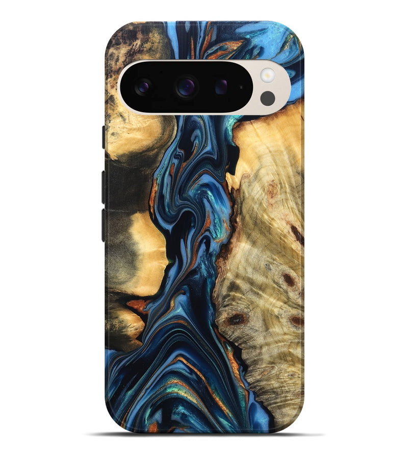Pixel 9 Pro XL Wood Live Edge Phone Case - Aydin (Teal & Gold, 822755)