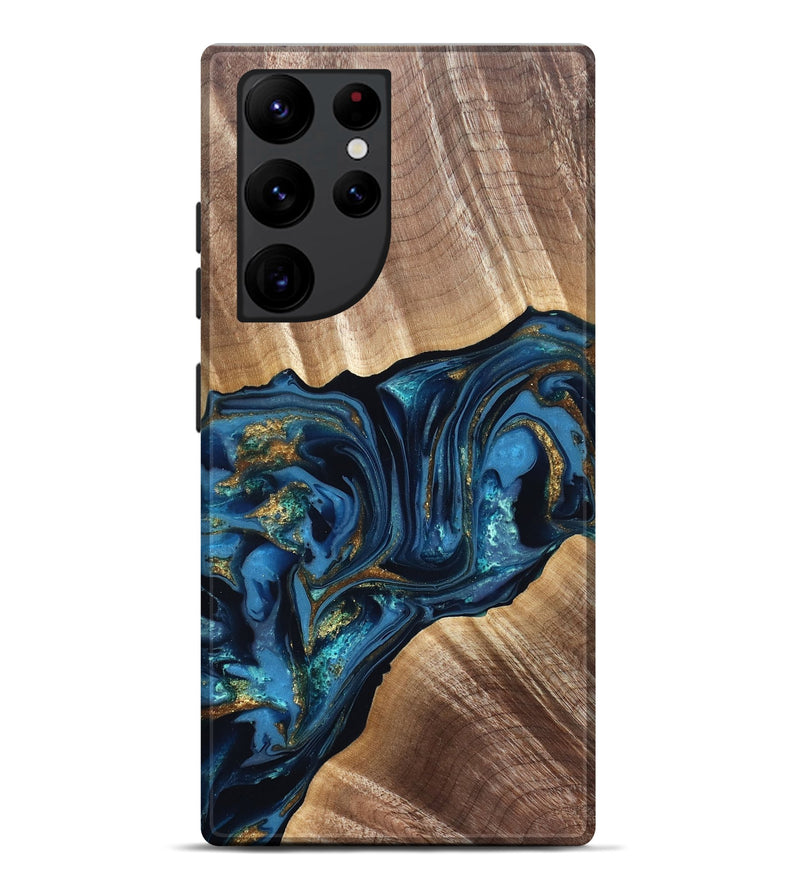 Galaxy S22 Ultra Wood Live Edge Phone Case - Darryl (Teal & Gold, 822759)