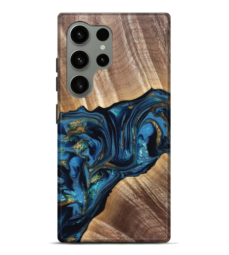 Galaxy S24 Ultra Wood Live Edge Phone Case - Darryl (Teal & Gold, 822759)