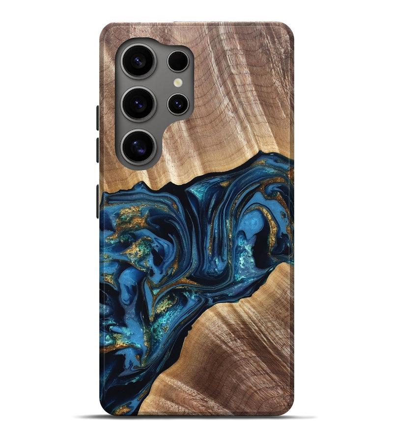 Galaxy S25 Ultra Wood Live Edge Phone Case - Darryl (Teal & Gold, 822759)