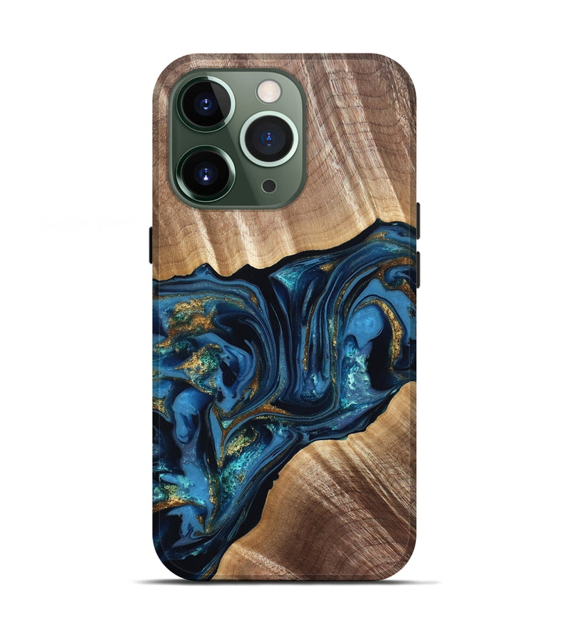 iPhone 13 Pro Wood Live Edge Phone Case - Darryl (Teal & Gold, 822759)