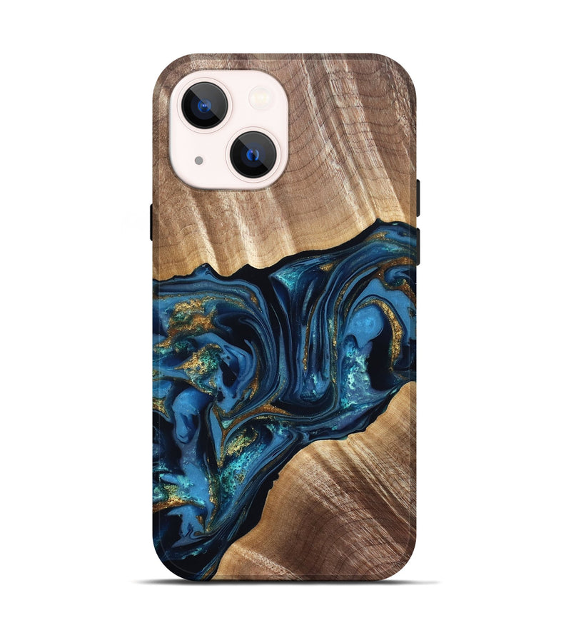iPhone 14 Wood Live Edge Phone Case - Darryl (Teal & Gold, 822759)