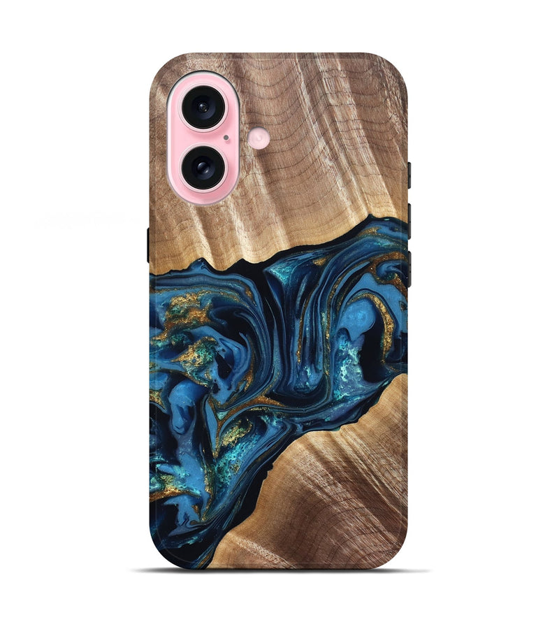 iPhone 17 Wood Live Edge Phone Case - Darryl (Teal & Gold, 822759)