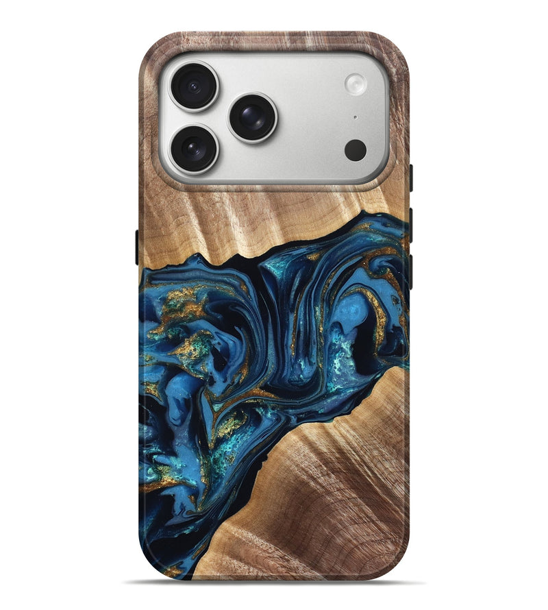 iPhone 17 Pro Max Wood Live Edge Phone Case - Darryl (Teal & Gold, 822759)