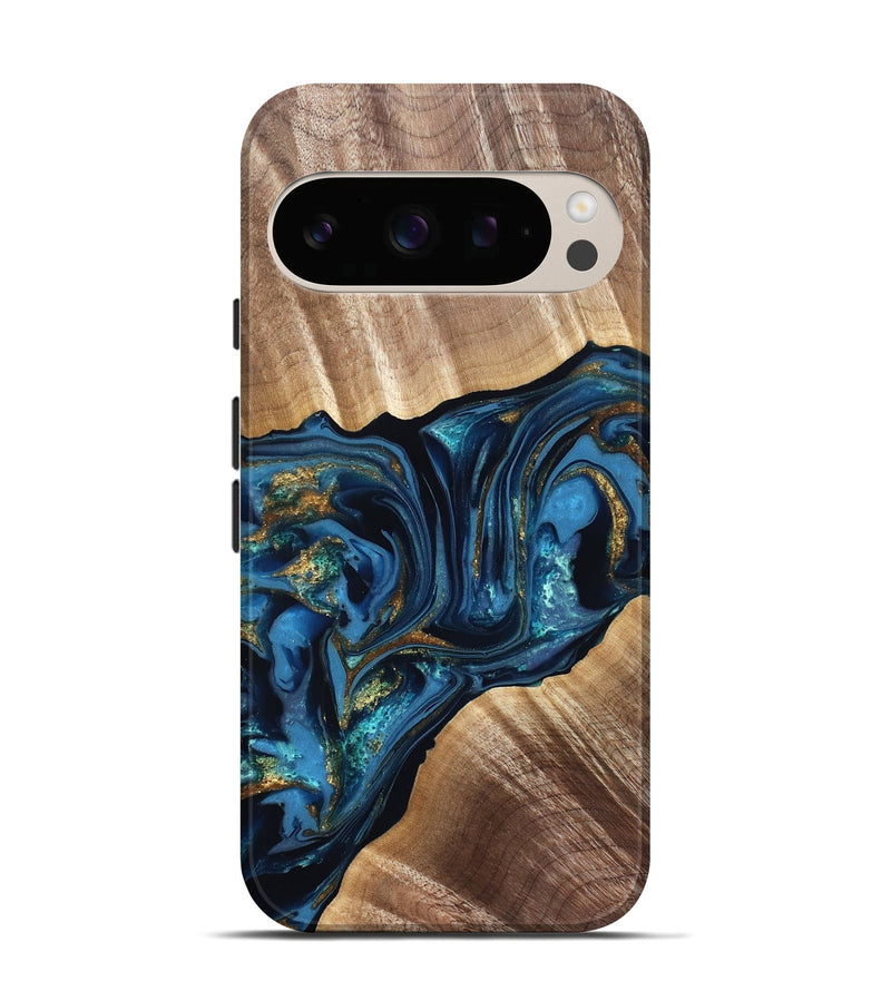 Pixel 10 Wood Live Edge Phone Case - Darryl (Teal & Gold, 822759)