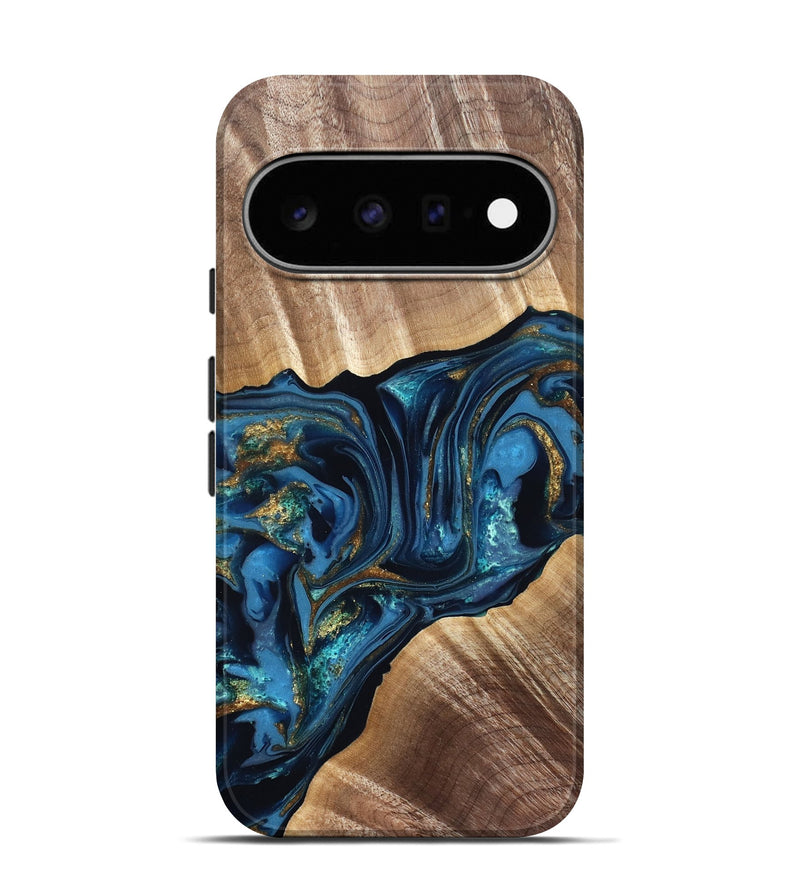 Pixel 11 Pro Wood Live Edge Phone Case - Darryl (Teal & Gold, 822759)