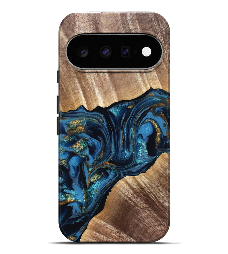 Pixel 11 Pro XL Wood Live Edge Phone Case - Darryl (Teal & Gold, 822759)